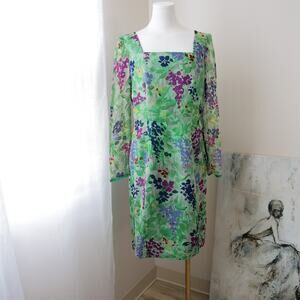 Vintage Jacquelene De Michel Silk Floral Shift Dress size M